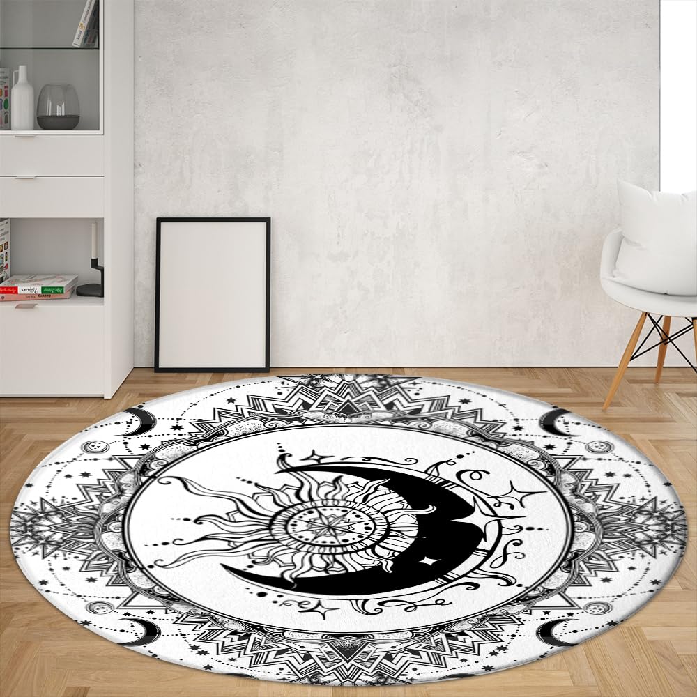 Tapis Rond imprimé Lune de Divination, Tapis de Sol pour Salon, Yoga, Chaise de Chambre à Coucher, antidérapant, Cadeau de décoration pour Enfants