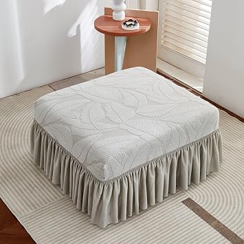 Rectangle Ottoman Covers with Ruffle Skirt, Stretch Footstool Cover Storage Footrest Protectors Modular Sectional Sofa Ottoman Slipcover Light Grey,1 Pack