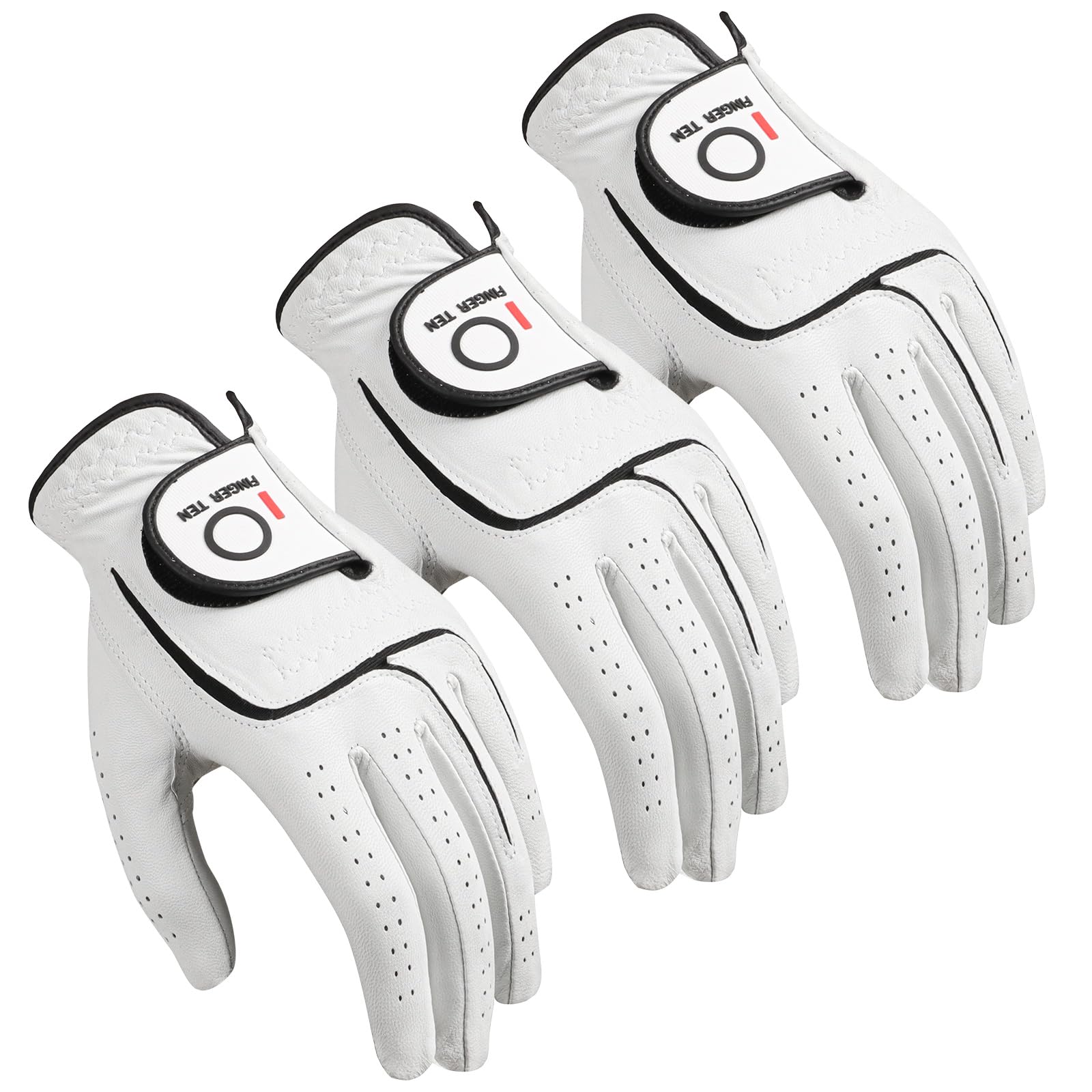 FINGER TEN Mens All Premium Soft Cabretta Leather Tour Fit Grip Left Hand Lh Right Hand Rh with Cadet Size Golf Gloves Value 3 Pack Size from Small to XXL
