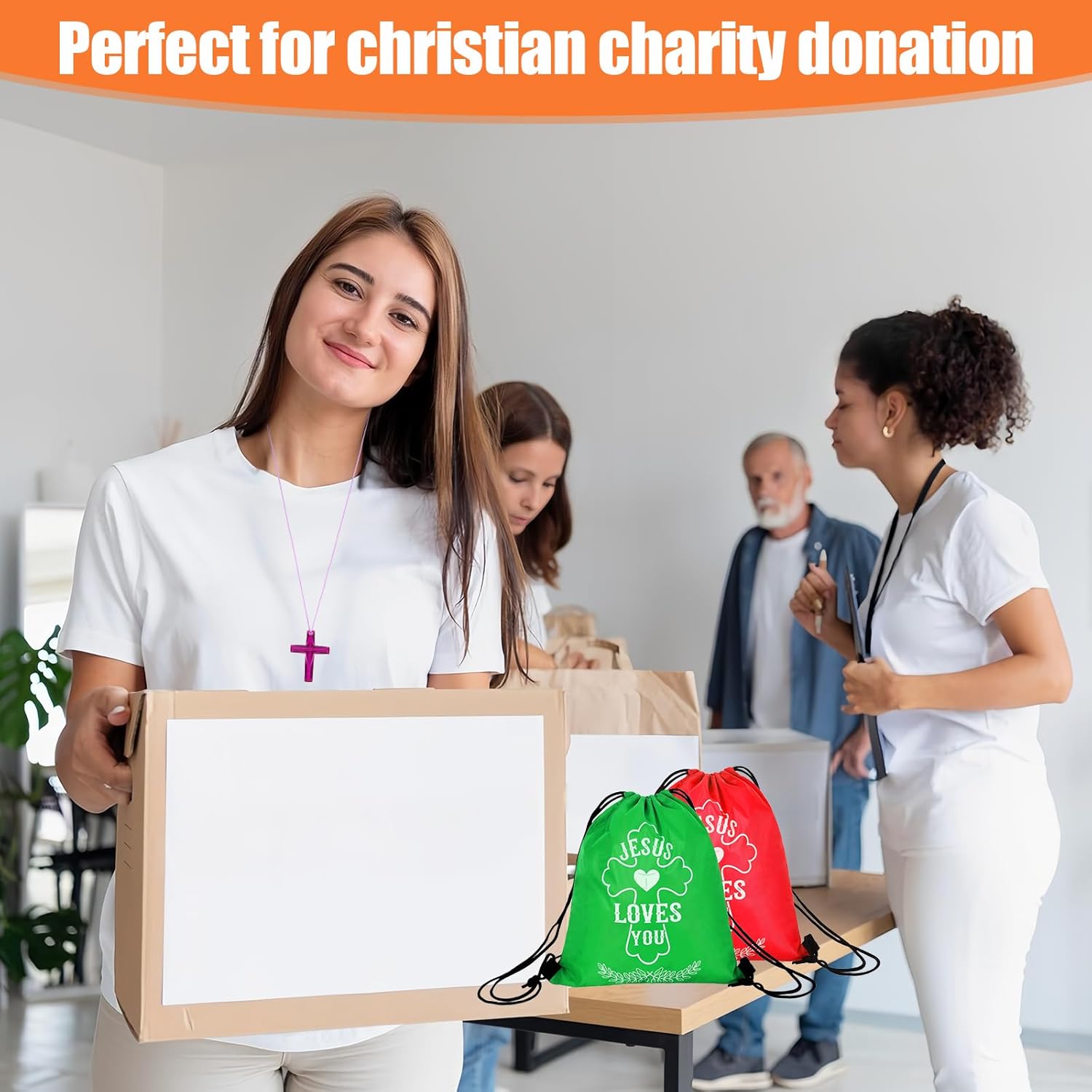 52Pcs Christian Party Favors Bulk, Christian Party Favors With 16 Cross Necklaces 16 Jesus Loves You Drawstring Bags Bulk 20 Bible Verse Bracelets Religious Gifts - Image 5