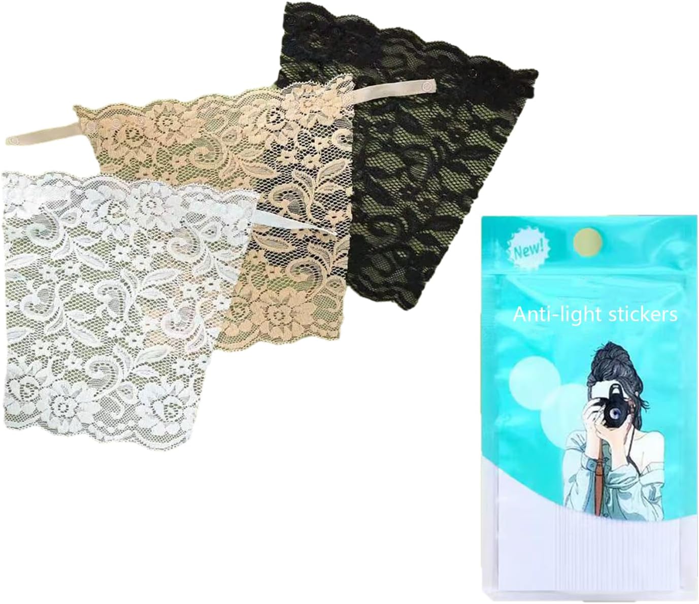 Healife 3 PCS Modesty Panels for Low Cut Tops, with 1 Pack Double Sided Tape for Clothes, Women Lace Clip-on Mock Camisole Bra Insert Overlay