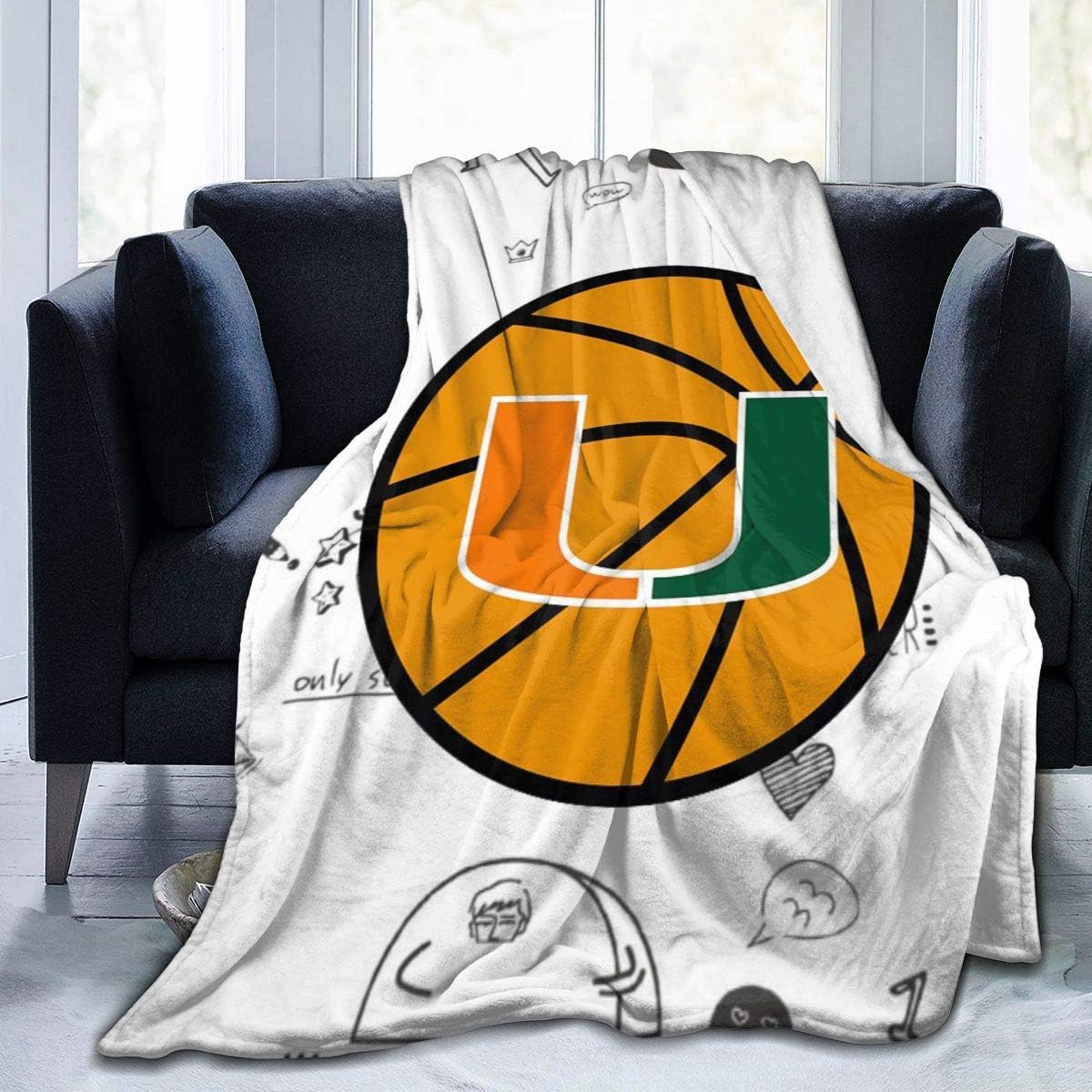 LREFON Mantas para Sofás Reversible de Franela/Sherpa,Umiami Basketball