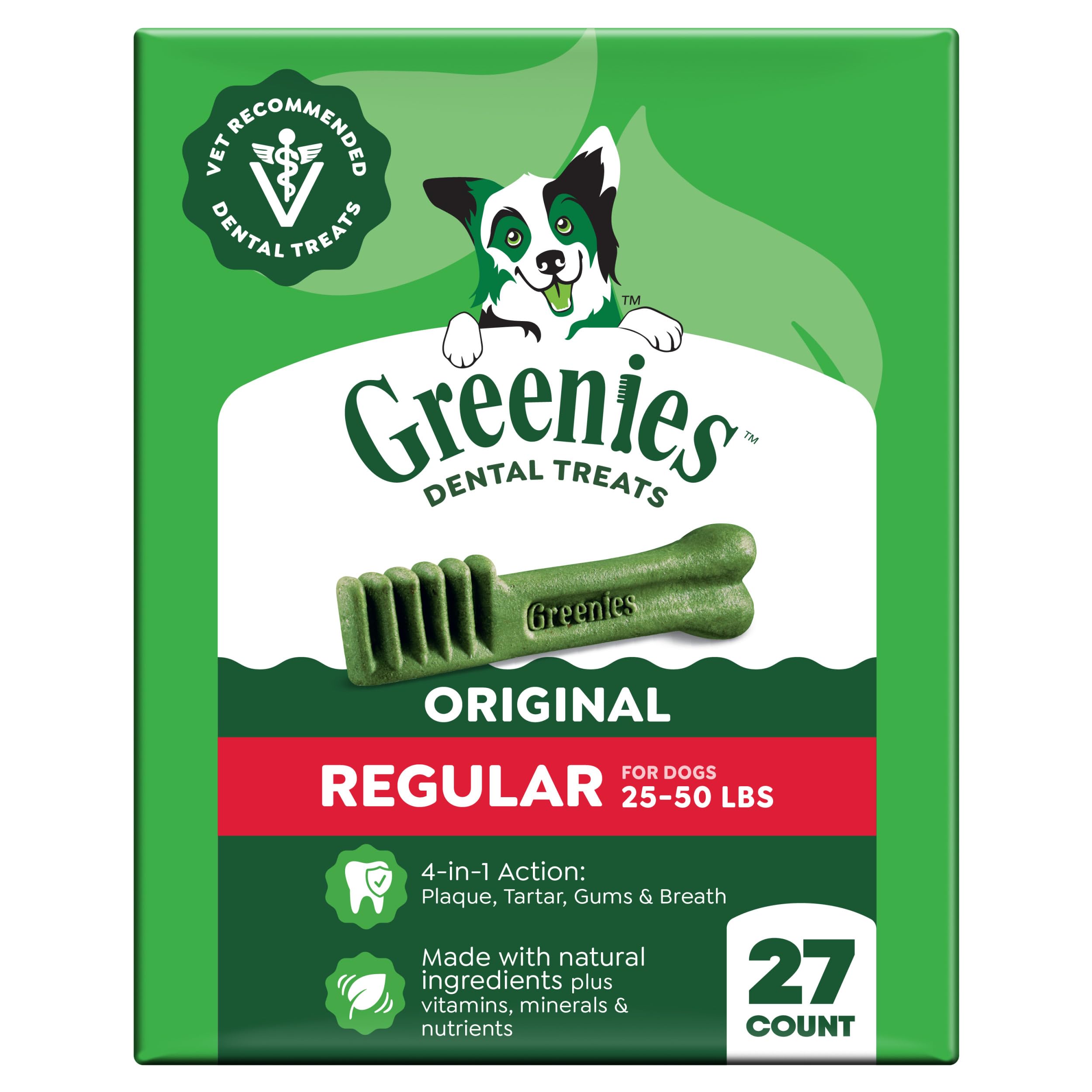 Greenies Original Regular Dental Dog Treats, 27 oz. Pack (27 Treats)