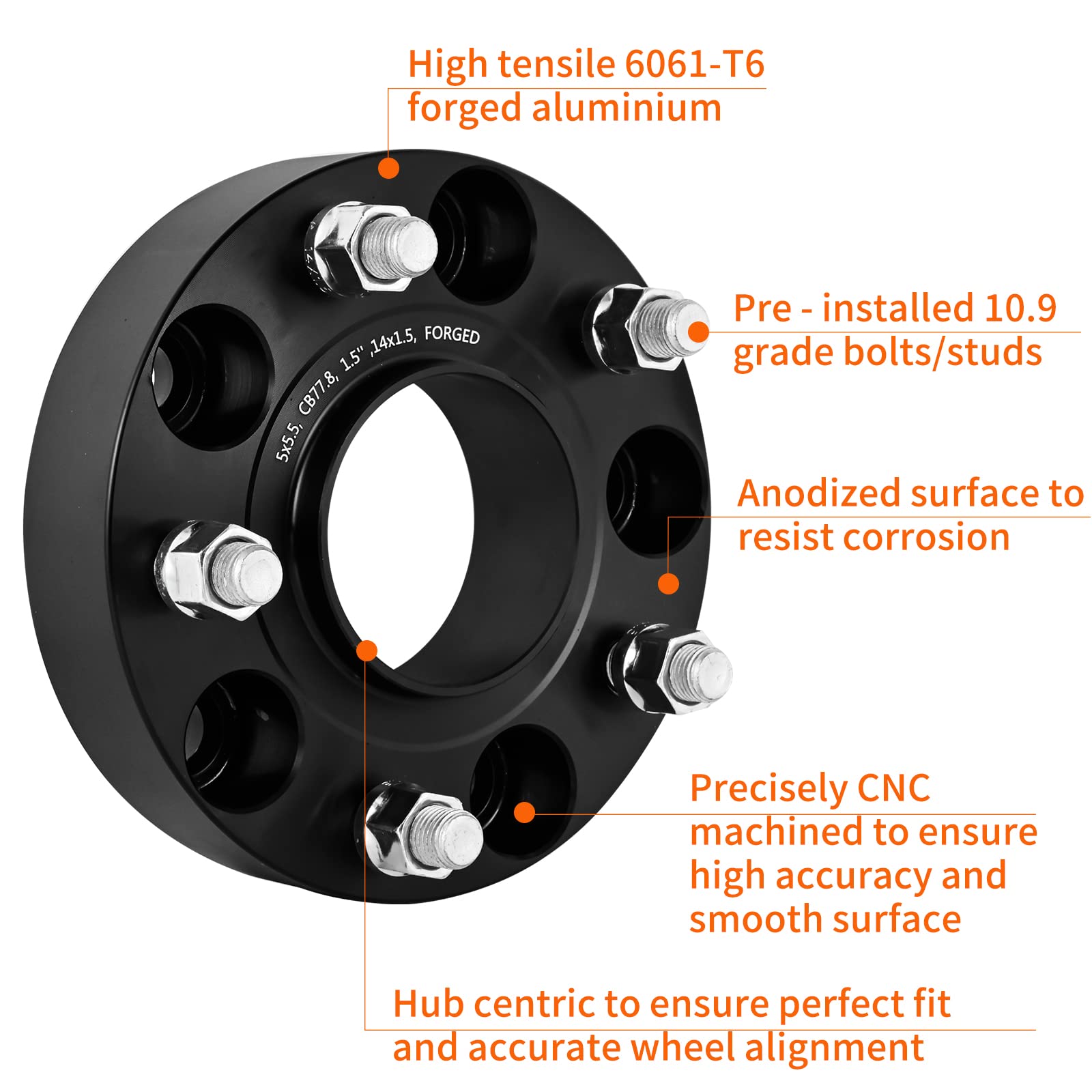 PHILTOP 6x5.5(6x139.7mm) Wheel Spacer, Forged 2" M12x1.5 Hub Bore 106mm, Adapters For Tacoma 01 - View #3