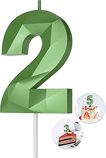 Number Birthday Candles(2 Candle Green) 3D Diamond Shape Number Happy Birthday Cake Candles for Birthday Party Wedding Decoration Reunions Theme Party