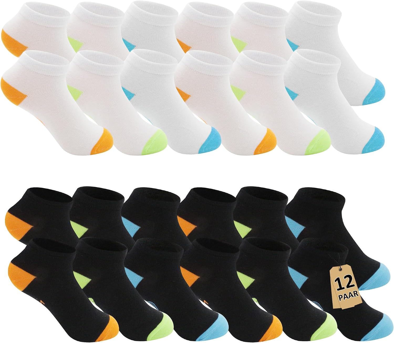 Geyuwoz 12 Pairs Children's Socks Boys Sports Socks Children's Socks Baby Boys Cotton Trainer Socks Colorful Stopper Socks Children for 4-12 Years Unisex