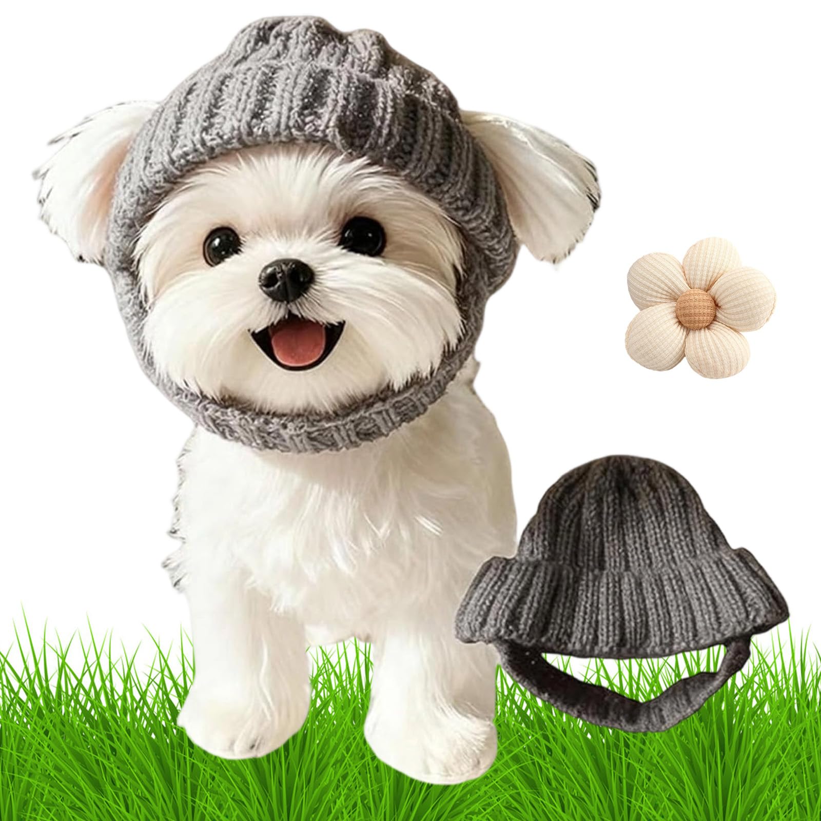 Red Knit Dog Beanie with Ear Flaps,Warm Winter Knit Hats for Small Dogs and Cats, Soft Stretchy Puppy Knit Cap for Cold Weather, Christmas Pet Hat Costume with Cozy Ear Coverage (C)