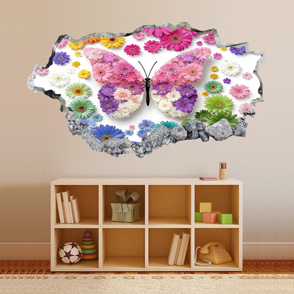 Wandtattoo 3D Durchbruch Schmetterling Wandsticker Wanddekoration selbstklebend Bunte Blume Wandaufkleber Deko Schlafzimmer Wohnzimmer Kinderzimmer Kunst Wohnkultur Wandbilder