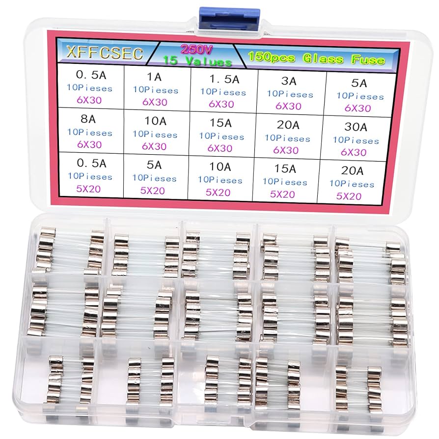 XFFCSEC Inline Fuse Kit:150 PCS 15 Values 250V Fuse 6x30mm