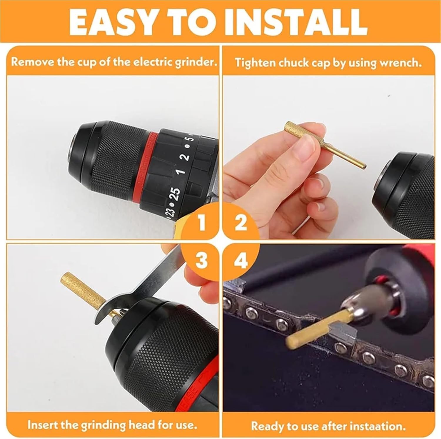 Chainsaw Sharpener Bits 20 Pcs Diamond Chainsaw Chain File High Hardness Burr Grinding Stone Sharpening Kit Coated Corundum Sharpener Head(Silver 4mm)