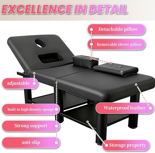 Miniatura 2 de 32in Wide Stationary Massage Table,1700lbs Heavy Duty Professional Massage Bed,Treatment Table with Metal Frame, Spa Bed for Therapy and Facial
