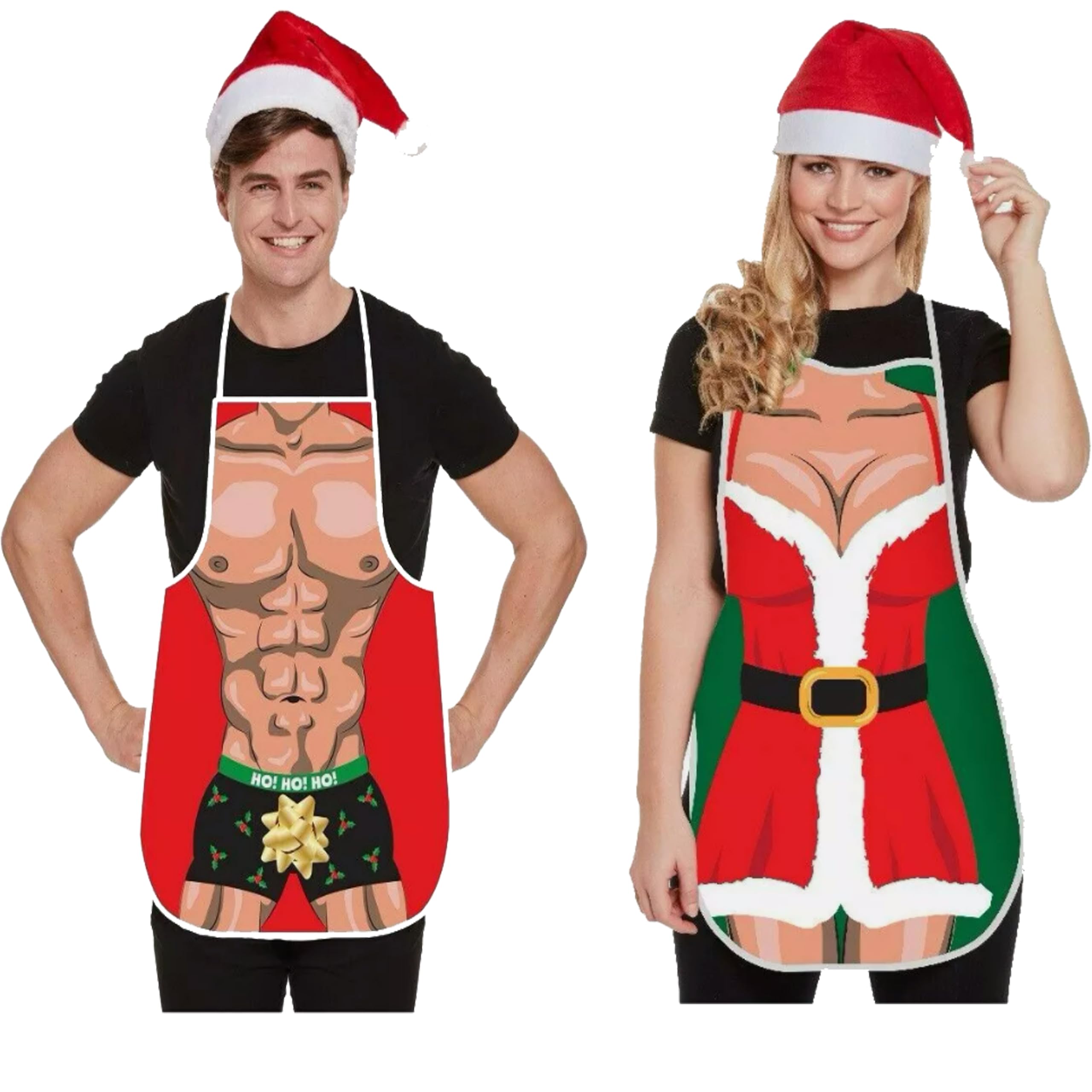 Likpoja Unisex Wife And Husband Q Christmas Kitchen Cooking Aprons Wife And Husband Novelty Sexy Aprons Couples Secret Santa Funny Christmas Gifts For Women And Men Dinner Party(Pack Of 2,)