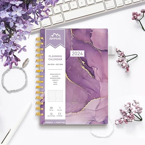 Miniatura 7 de AIMPEAK - Agenda semanal y mensual 2024, agenda semanal 2024 con pestañas, enero de 2024 a diciembre de 2024, agenda diaria con bolsillo interior,