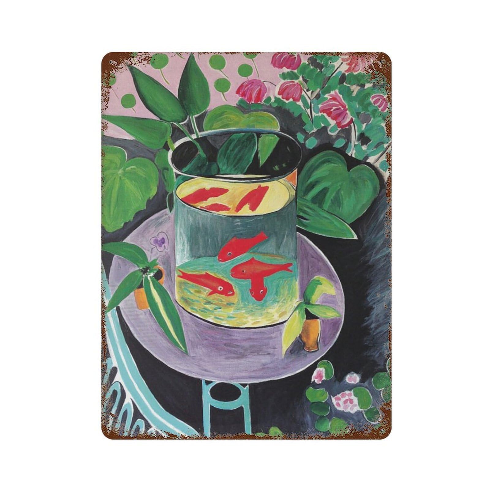 xiaoxiaoshen Henri Matisse Goldfish Mid-century Modern Decor Wall Decor Art Metal Tin Poster Modern Home Decor Art Home Bar Shop Decorations Vintage Sign 40x30cm