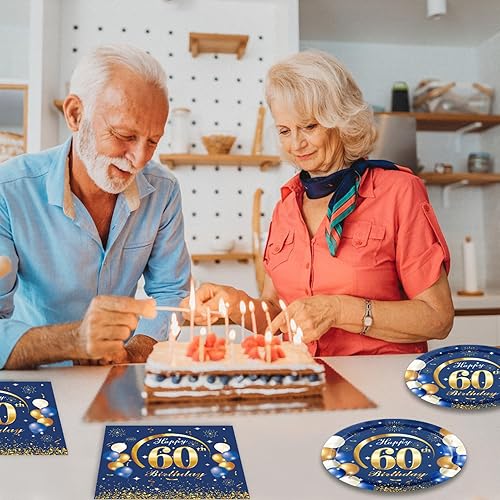 Miniatura 40 de 40 decoraciones de cumpleaños número 70 para hombres, azul marino y dorado, decoraciones de fiesta de feliz cumpleaños, incluye platos, servilletas