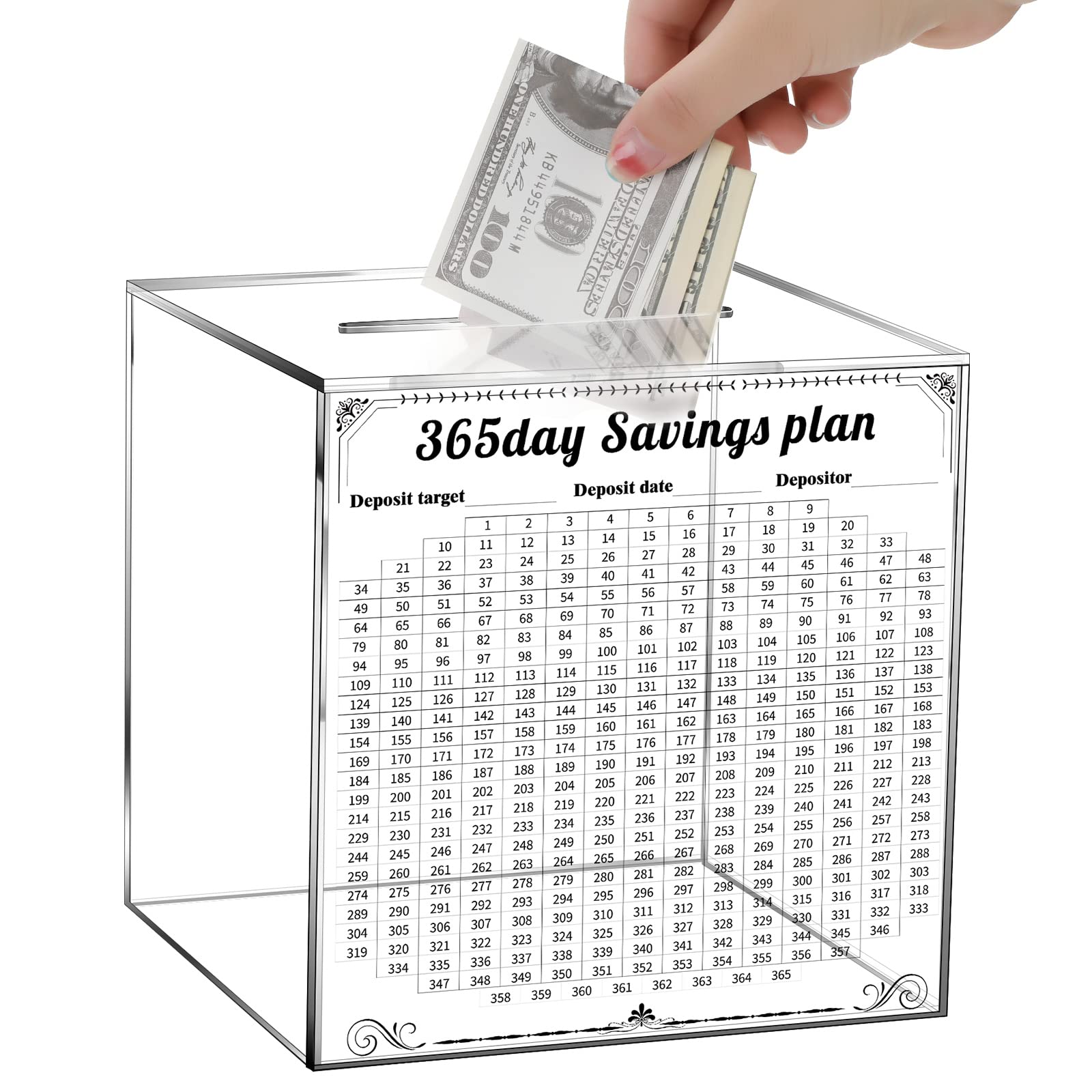 Clear Money Saving Box, 365 Day Saving Plan Piggy Bank for Adults Unopenable Money Bank Acrylic Money Box for Cash Saving Unbreakable Coin Change Money Saving Jar for Kids, 6.3 x 6.3 Inch