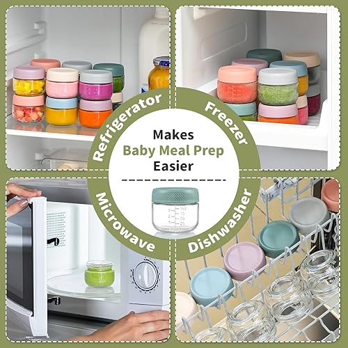 Miniatura 6 de NETANY Paquete de 6 tarros de vidrio para bebés de 4 onzas con tapas herméticas, recipientes de vidrio para almacenamiento de alimentos para bebés,