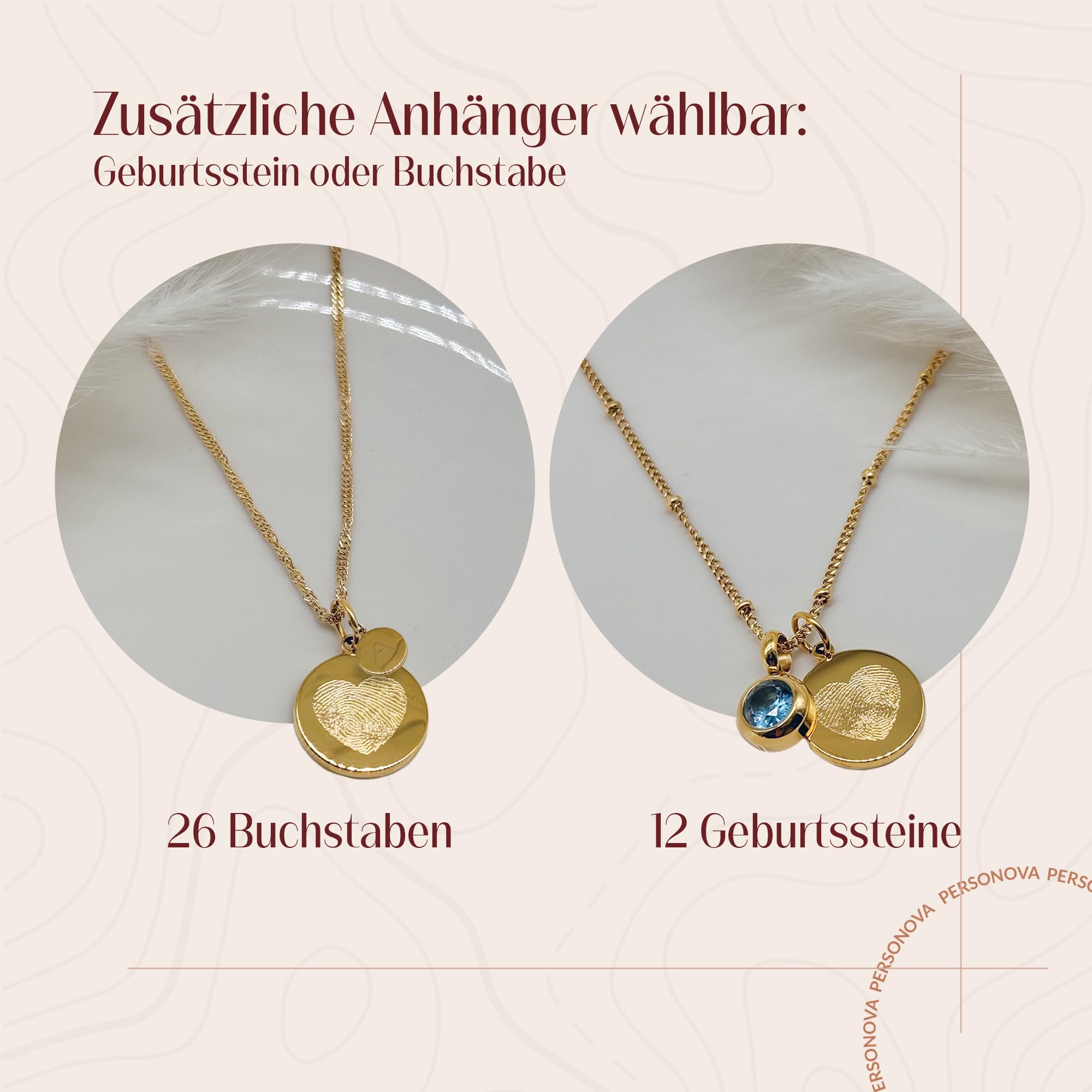 Personalisierte Fingerabdruck Kette mit Gravur – Optional mit Geburtsstein oder Buchstaben – 18K Vergoldung, Roségold, Silber – Erinnerungsschmuck & Geschenkidee