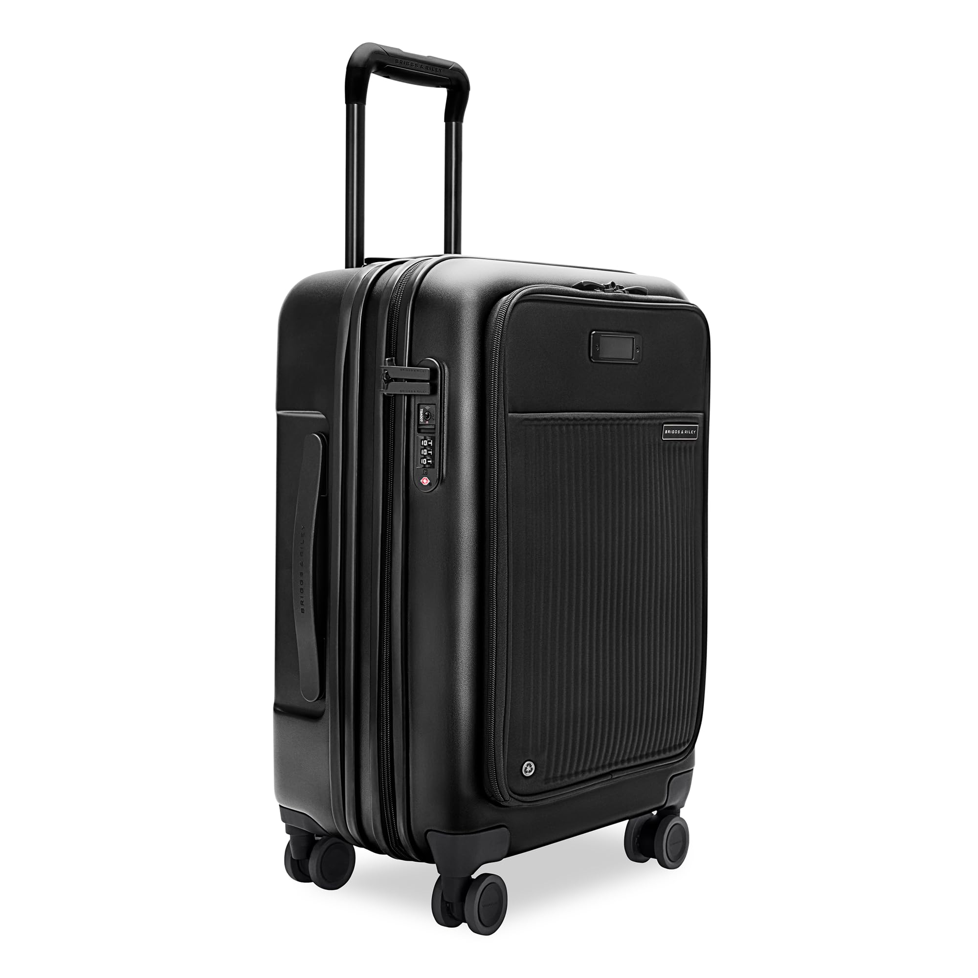 Briggs & Riley Essential 56cm Cabin Suitcase Expandable Spinner - Carry On Luggage for Travel, Suitcases with Wheels, Hardside Rolling Bag for Men & Women, Front Pocket - Sympatico Collection, Black