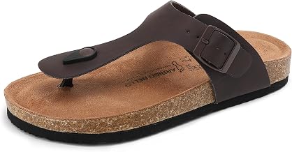 ARRIGO BELLO Flip Flops for Men Women Leather and Cork Summer Sandals with Support Orthosis Sandals Beach Leisure Non-Slip Summer Comfortable Slippers EU 36-46