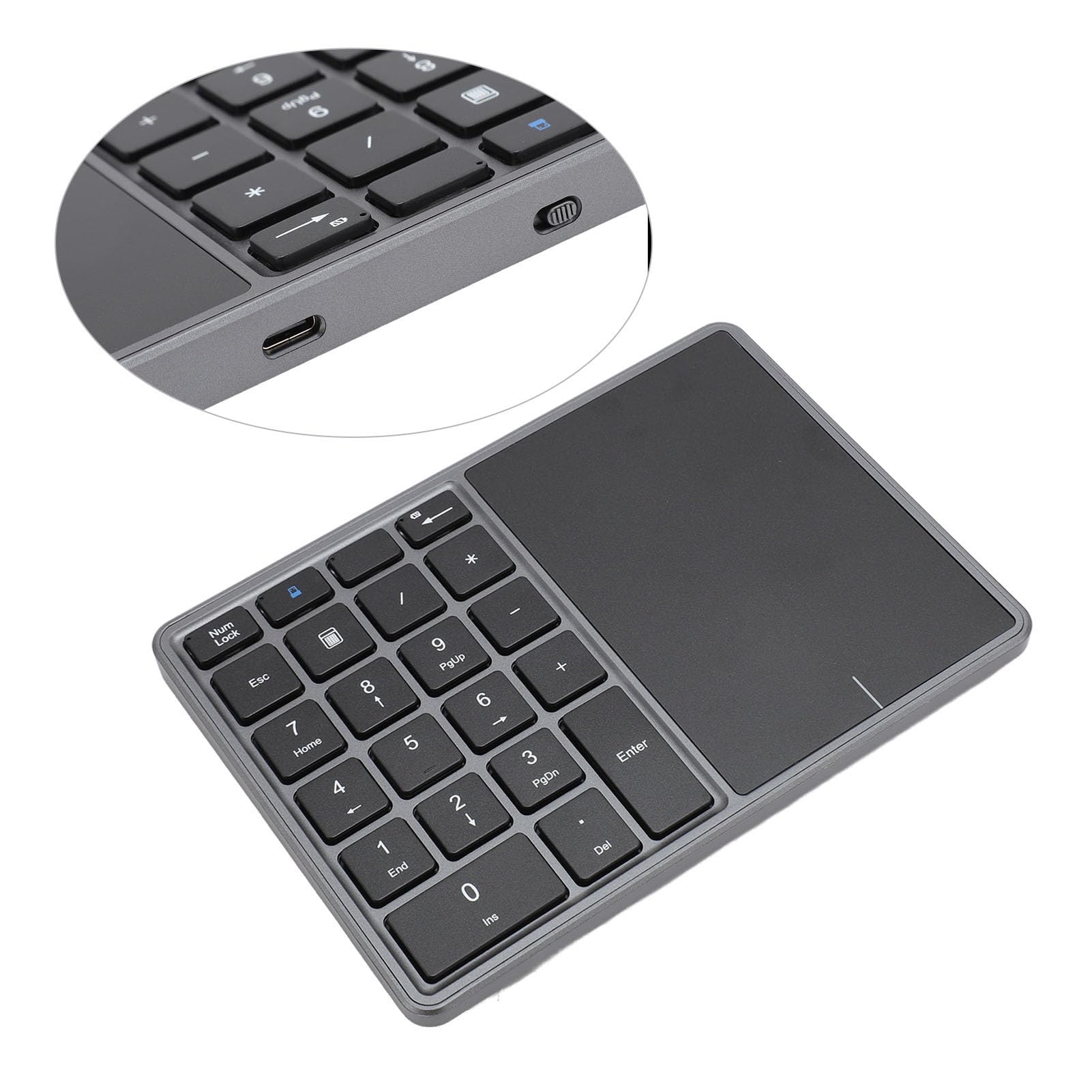 Pavé Numérique sans Fil, pavé Numérique sans Fil 22 Touches avec pavé Tactile, Clavier Numérique Bluetooth sans Fil 2,4 G pour Windows pour iOS pour Android pour OS X (Gris foncé)