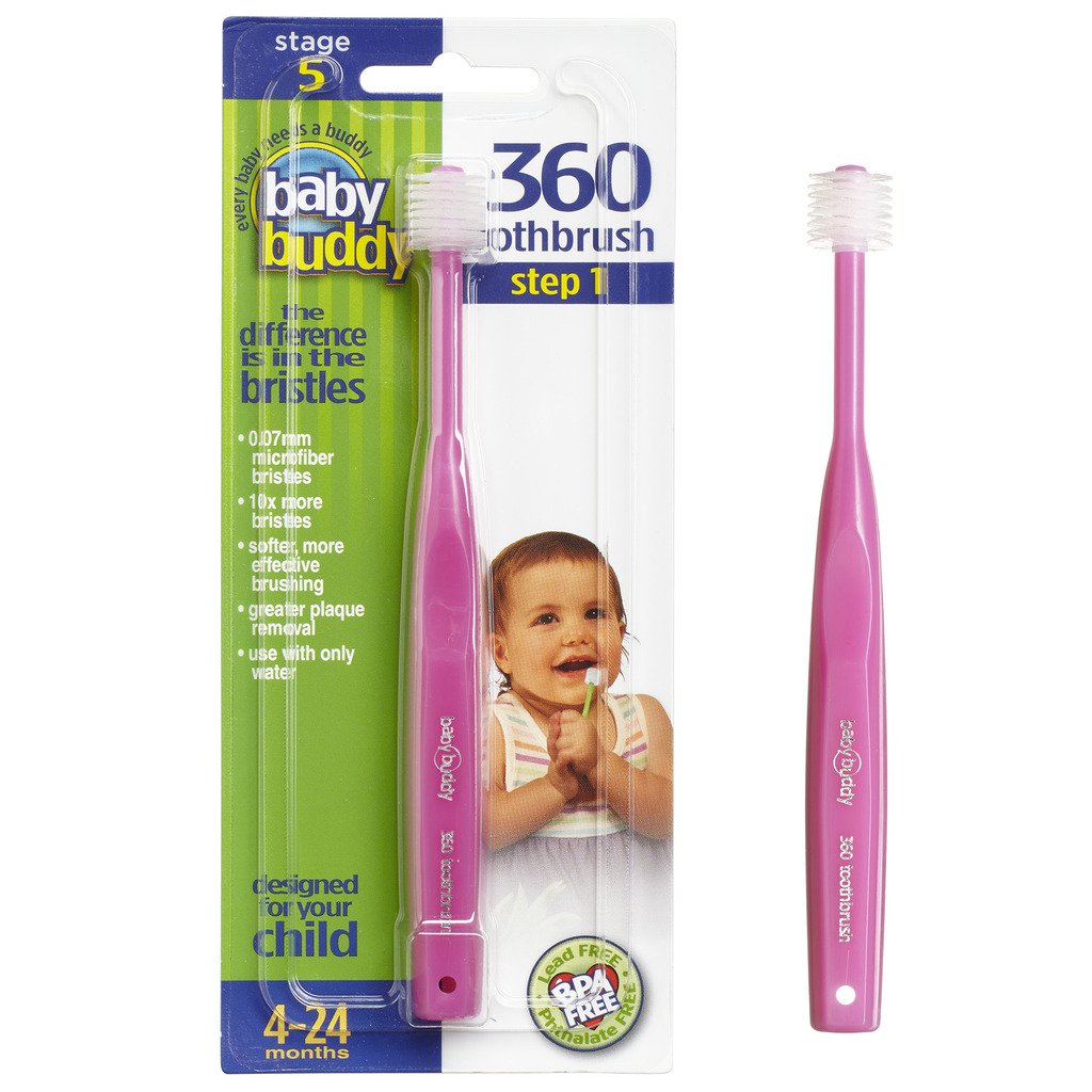 Baby Buddy 360 Degree Toothbrush—Innovative 6-Stage Oral Care System Grows With Your Child—Stage 5 for Babies/Toddlers—Kids Love Them Age 4 to 24 Months, Pink 3 Pack