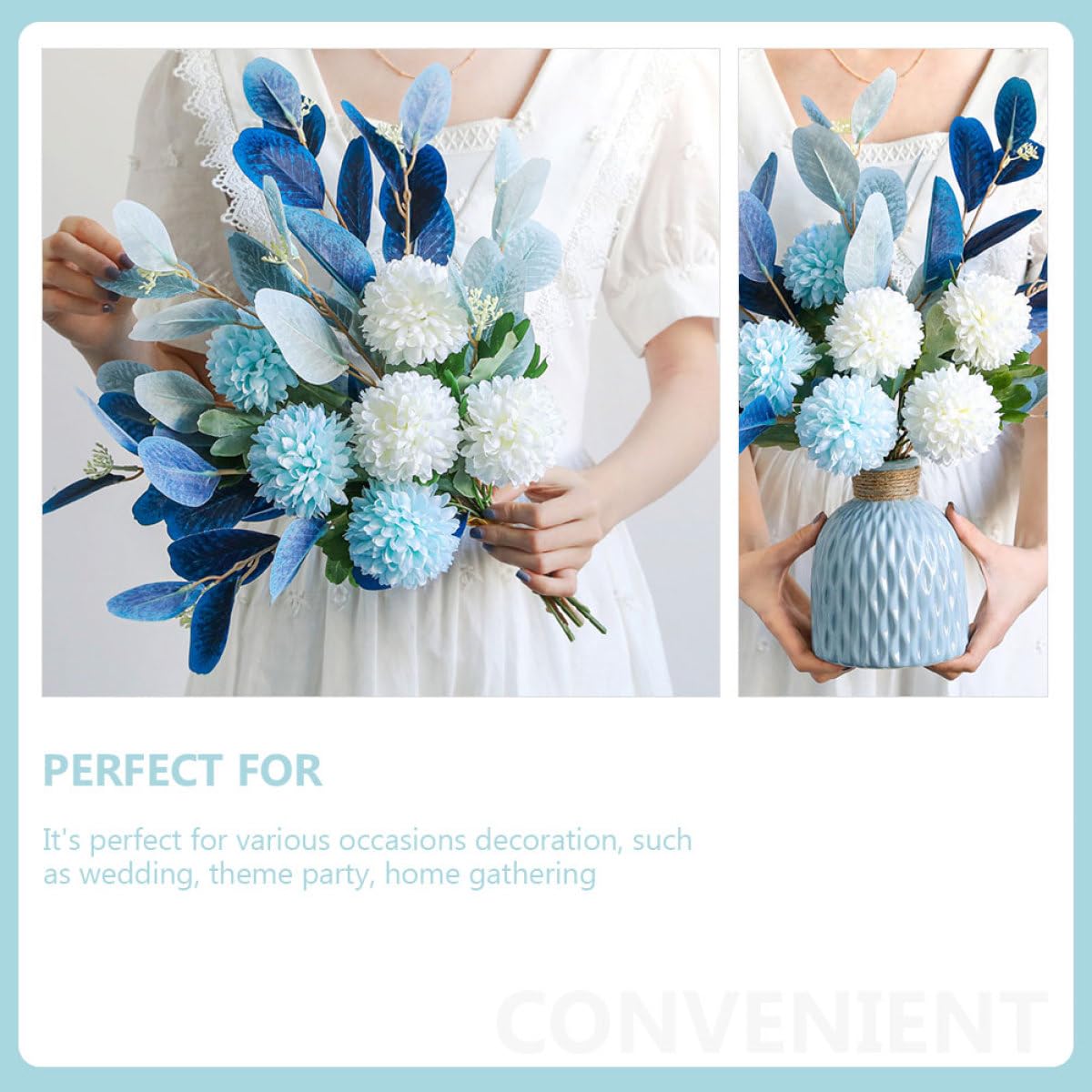 YARNOW Bouquet Simulé Hortensia Bleu avec Vase en Céramique et Fleur en Soie, sans Arrosage, Décoration pour Réunion à Domicile ou Fête à Thème