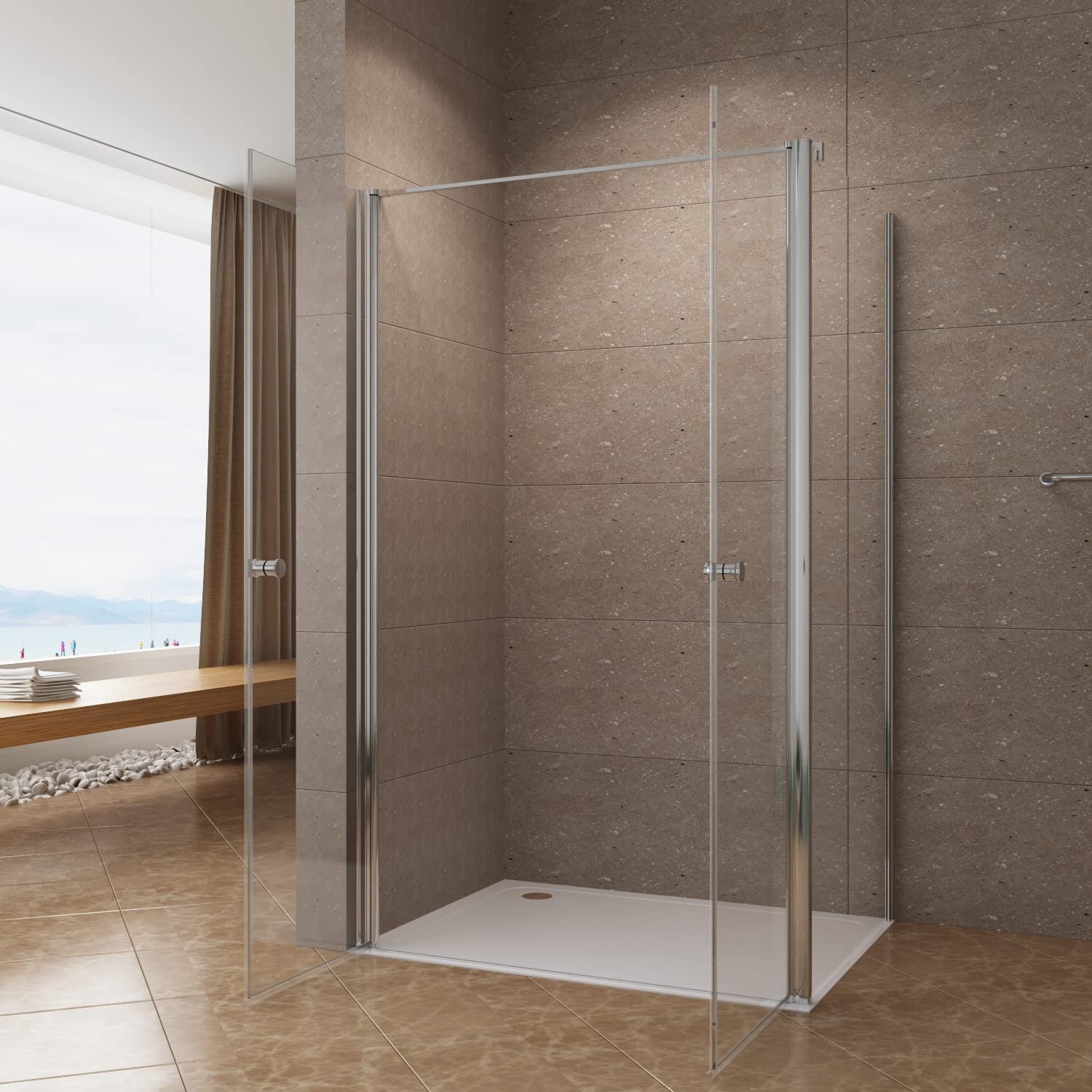Eckdusche Duschkabine Eckeinstieg 90x90 x 195 cm mit Pendeltür und Seitenwand aus 6mm Nanobeschichtung ESG Echtglas, 90 cm Duschtür Nischentür Schwingtür, 90 cm Seitenwand, höhe 195cm
