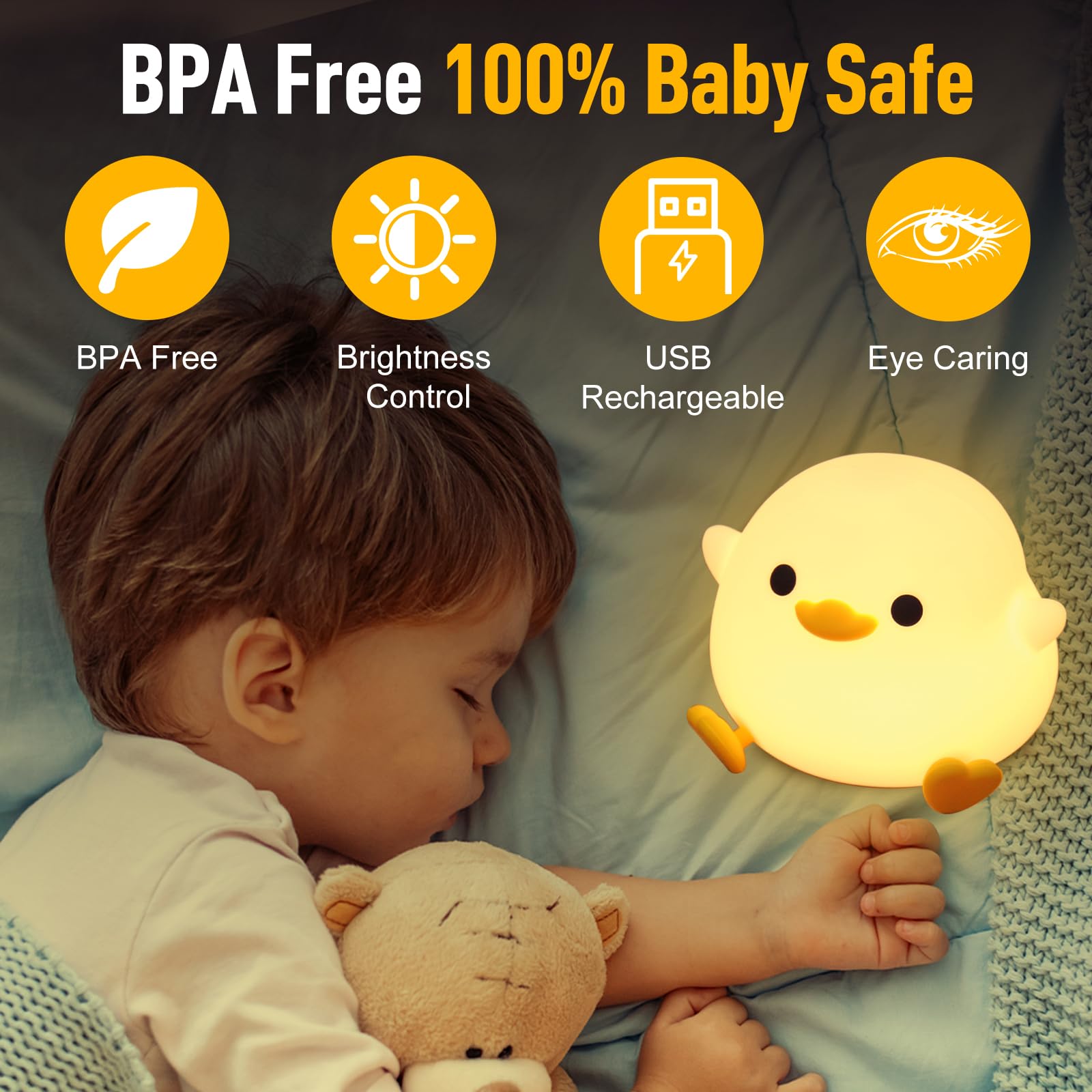NAJILI Luce Notturna Bambini, Lampada Anatra Bambini Carina LED con Funzione Timer 20 Minuti, Controllo Touch, Portatile, USB Ricaricabile, Dimmerabile, di Compleanno e di Natale per Bambini e Neonati