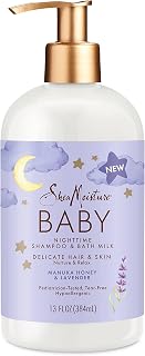 SheaMoisture Baby Manuka Honey & Lavender Shampoo & Bath Milk - Gentle Tear-Free Nighttime Cleanser for Delicate Skin & Hair, 13oz
