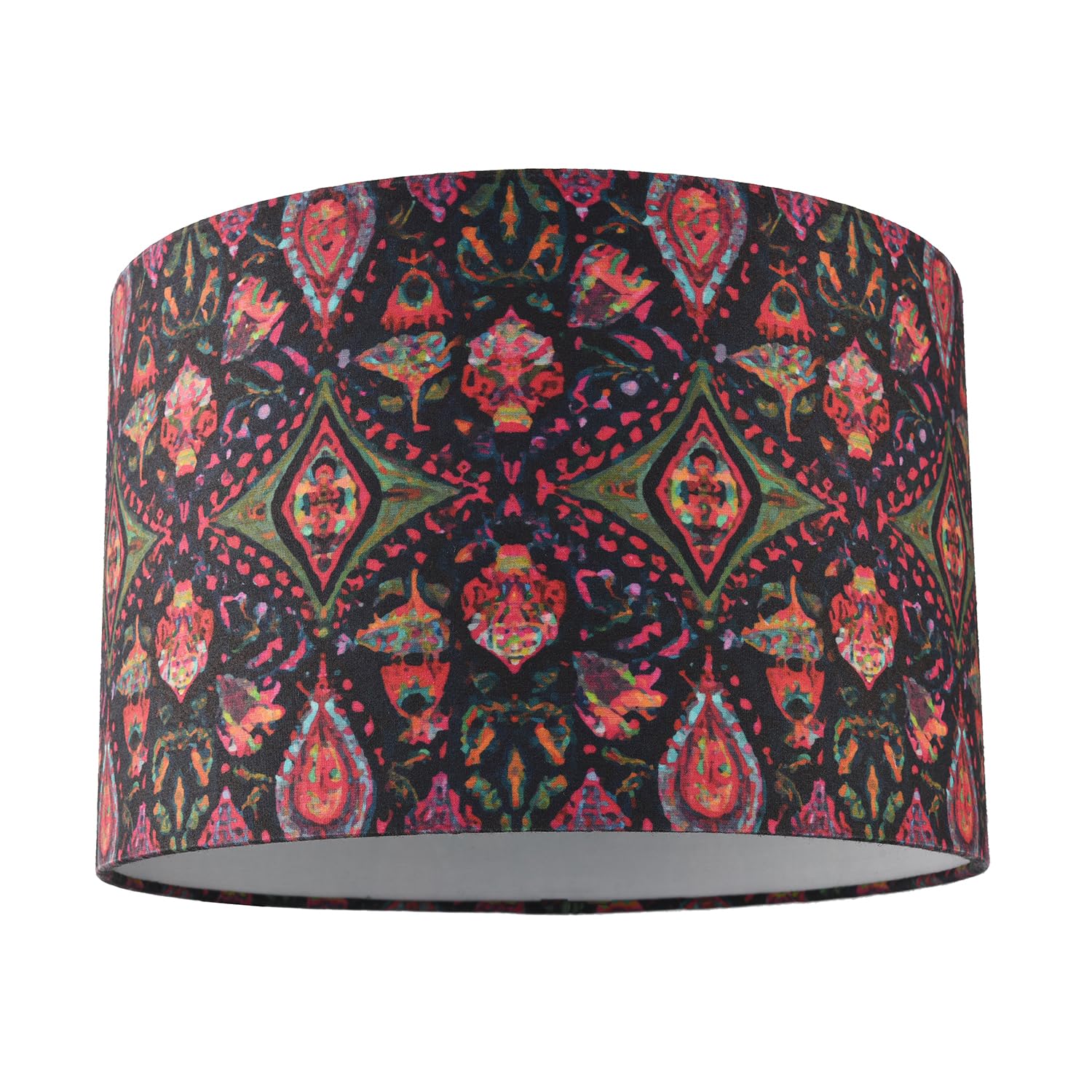 Happy Homewares Green/Red Bohemian Kaleidoscope Cotton Lamp Shade With And Colouring