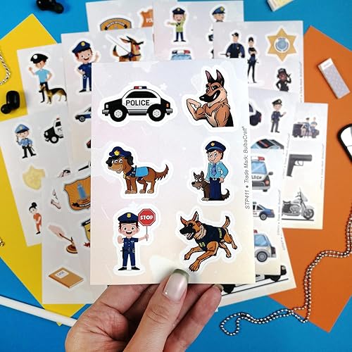 Miniatura 6 de 100 calcomanías con diseños inspirados en la policía, juguetes de policía, calcomanías para laptops y automóviles, decoraciones fiesta y recuerdos
