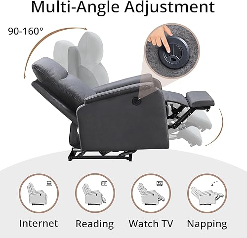 Miniatura 4 de Sillón reclinable para adultos y ancianos, sofá reclinable individual ergonómico, silla reclinable pequeña eléctrica con puertos USB, respaldo y