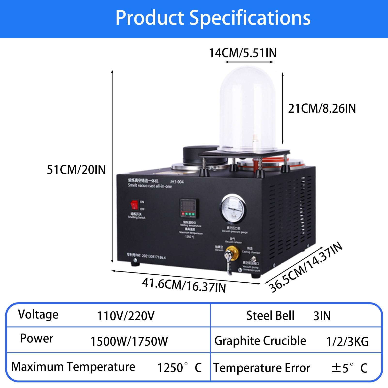 MáQuina De FusióN Al VacíO De 2 L, RefinacióN A Alta Temperatura con Crisol De Grafito Y Pantalla Digital, para La FabricacióN De Chatarra De FundicióN De Joyas 2KG