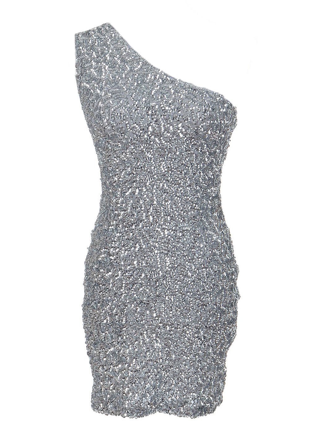 Anna-KaciWomen's Stretchy One Shoulder Sparkly Sequin Cocktail Party Mini Dress