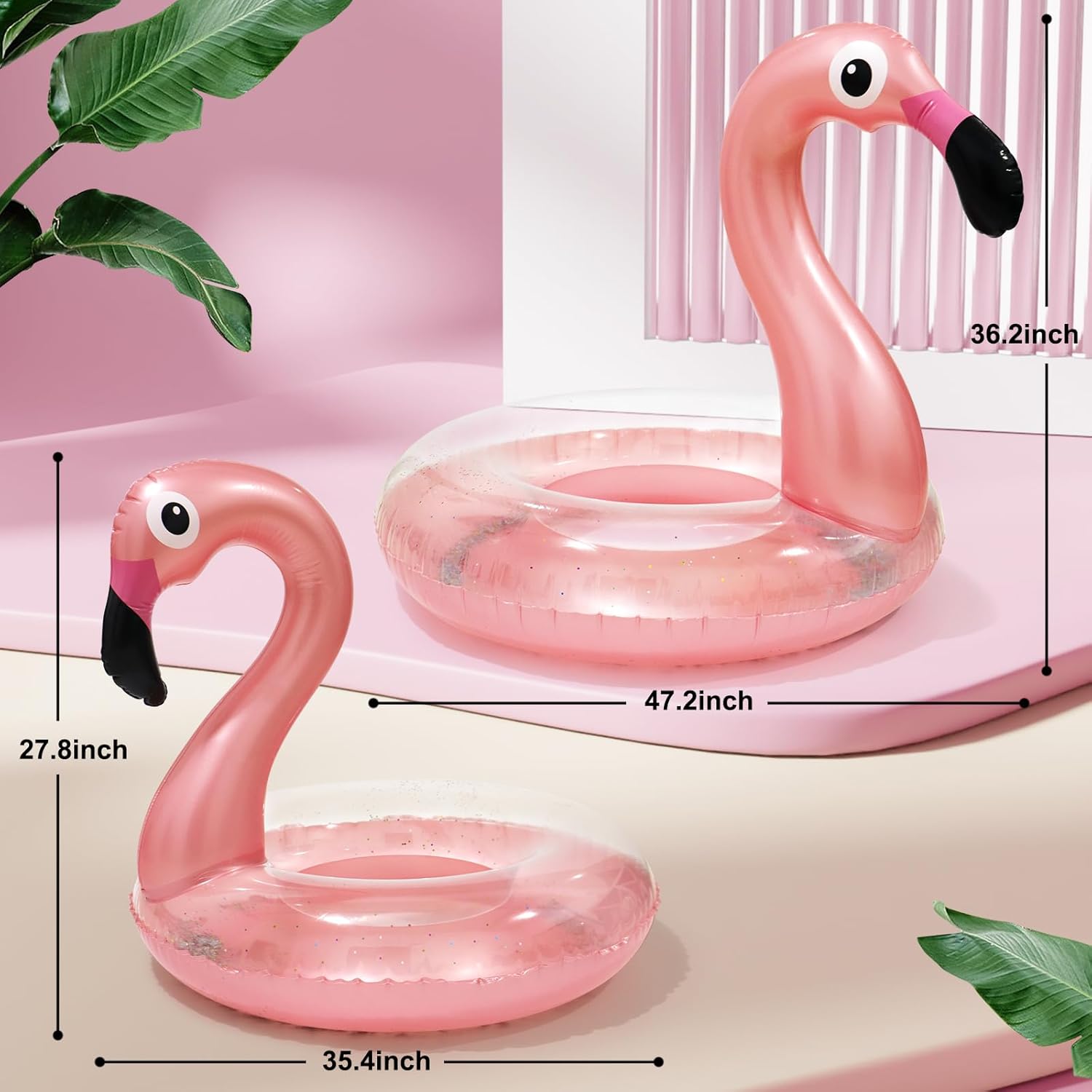 2PCS Flamingo Inflatable Pool Floats Adult Kids, Glitters Translucent Inflatable Pool Float for Kids Ages 6+, Fun Beach Floaties Summer Water Party Supplies(2 Size) - Image 2