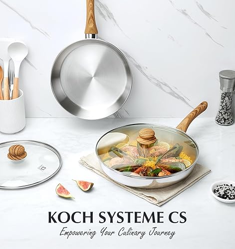 Miniatura 7 de KOCH SYSTEME CS Juego de sartenes de acero inoxidable con tapa, sartenes de acero inoxidable de 8 y 10 y 12 pulgadas con mango resistente al calor,