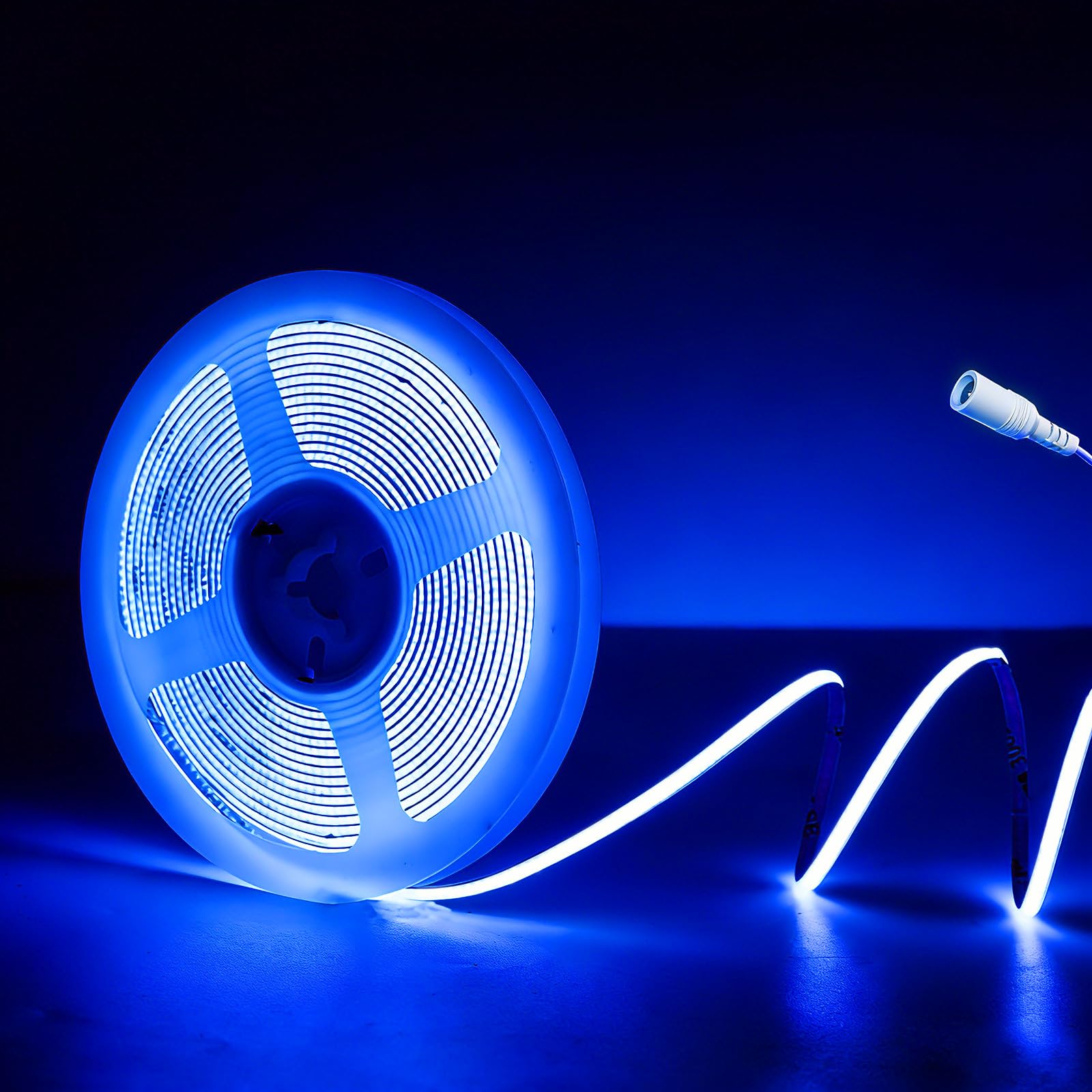 JBdusn 12V COB LED Strip 5m, Blue Flexible LED Strip Lights with 480LEDs/M,CRI 90+, 4mm Width,Uniform Dotless LED Tape Light for Room Cabinet Home DIY Projects (Not Power Supply)