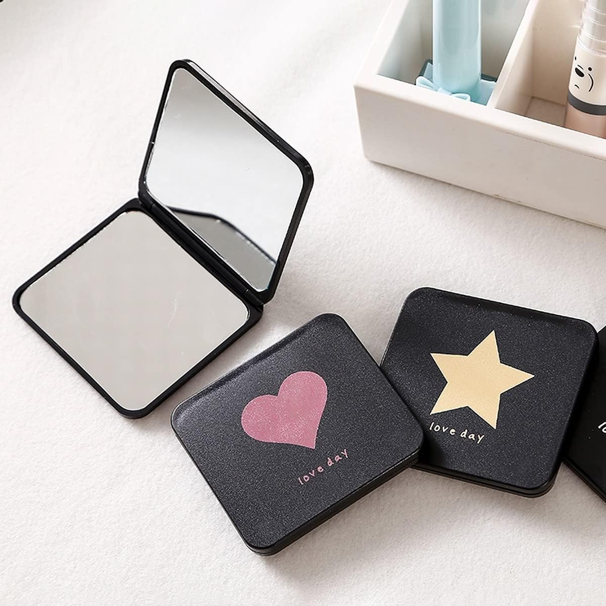 Primetan Vanity Make-up Mirrors Foldable Makeup Mirror Mini Square Makeup Double-Sided Compact Mirror Pocket Cosmetic Mirror for Outdoor Travel Home (Star)-image-31