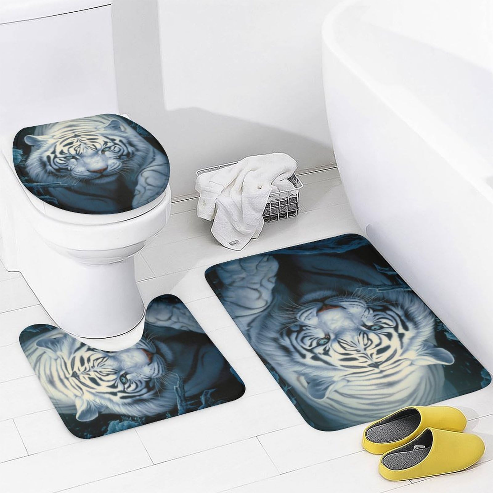 Ybest Set Bagno 4 Pezzi Girasole: Tenda Doccia, Tappeto, Copriwater E Tappetino Antiscivolo Con Ganci