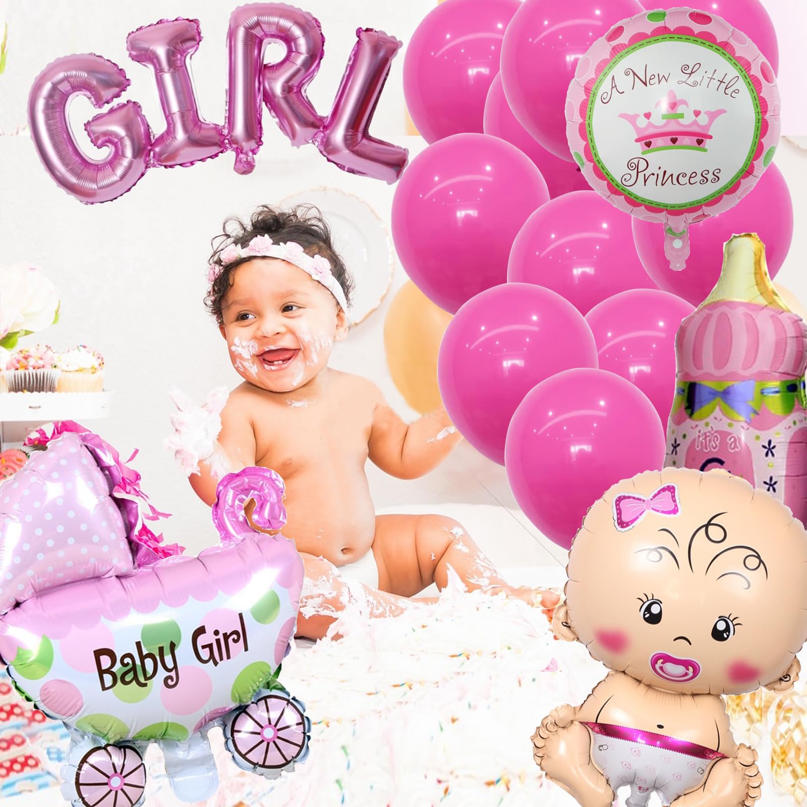 Décoration De Fête Prénatale Fille - Ballons Roses Et Bannière à L'Hélium Pour Annonce Bébé