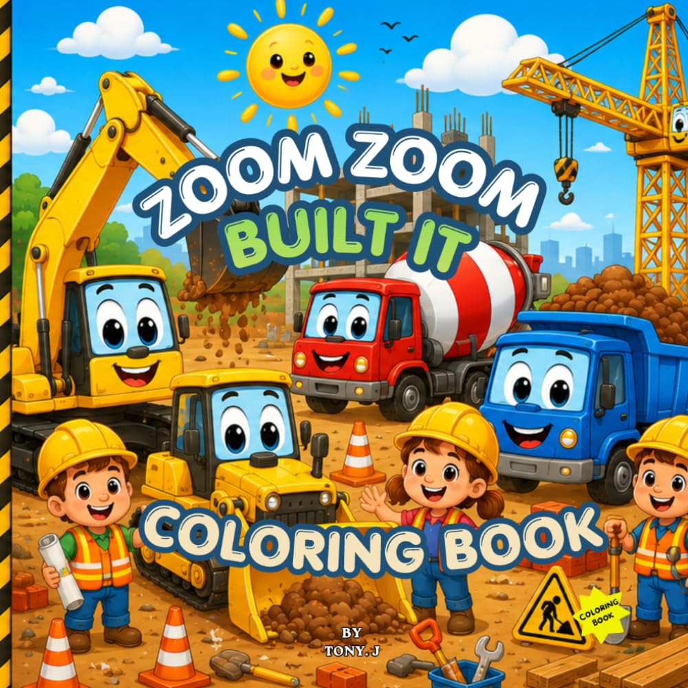 Zoom Zoom Built It Coloring Book: Fun Construction Trucks, Builders, and Worksite Adventures for Kids Ages 2–6