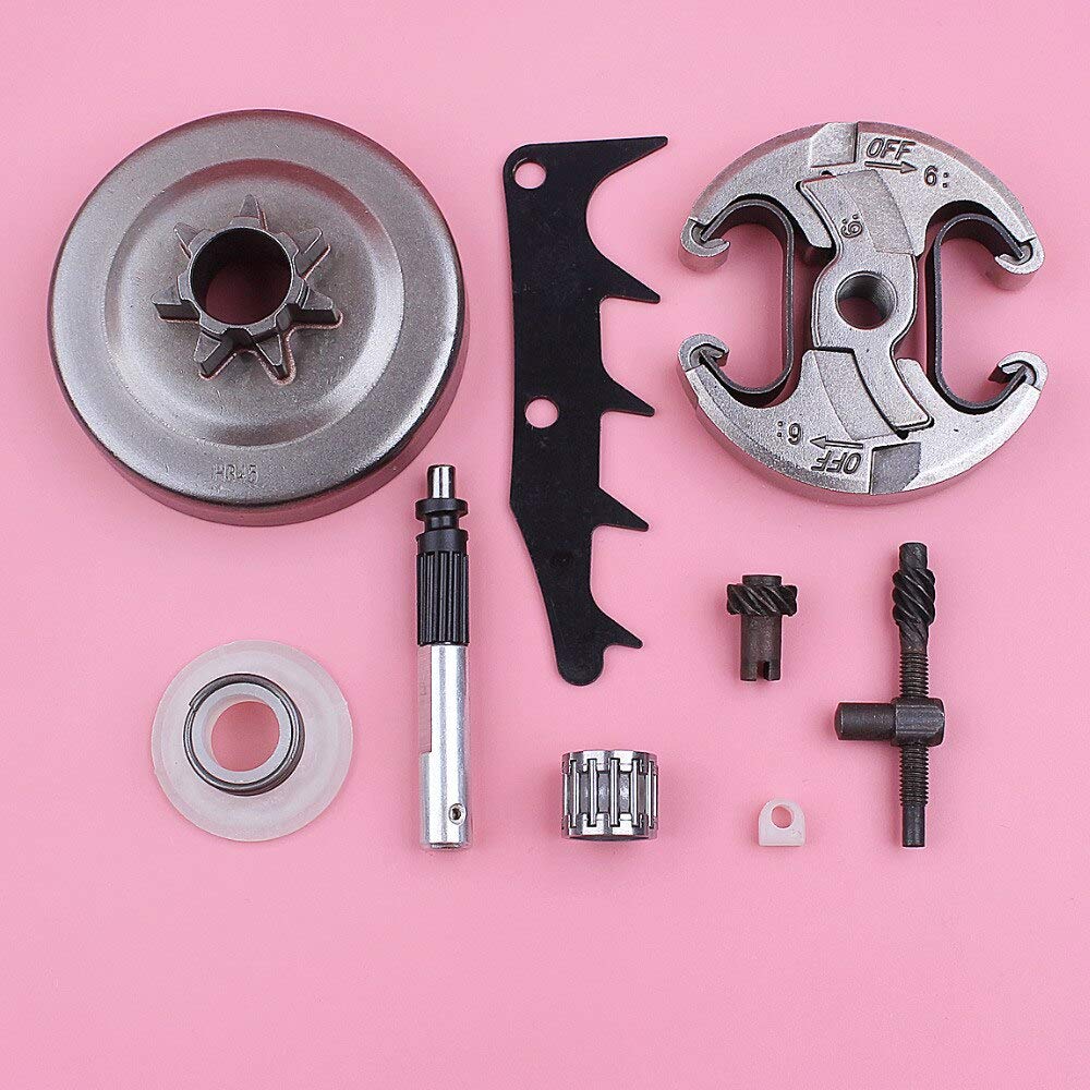 Accesorios Tambor de embrague de cadena 325 7T para compatible con Husqvarna 445 450, tensor de ajuste, bomba de aceite, engranaje helicoidal, motosierra para perros, pieza de repuesto