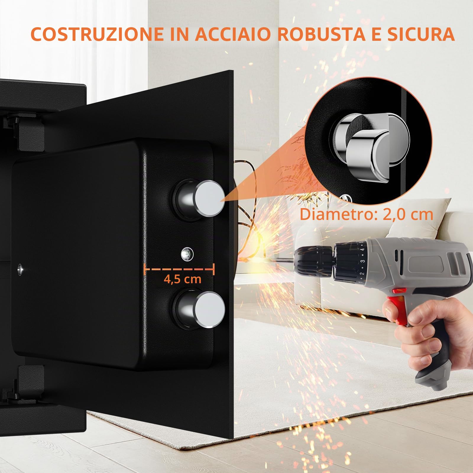Cassaforte Digitale con Combinazione, Cassaforte da Mobili con Serratura a Chiave e Allarme, Cassaforte Sicura per Casa con Ripiano Rimovibile per Gioielli, Denaro Contante e Documenti