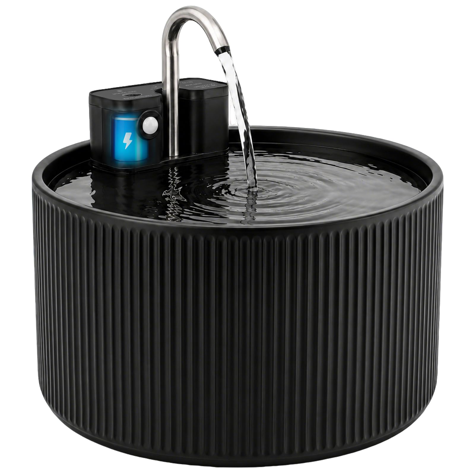 Fontana per gatti senza fili in ceramica, 2,2 l, silenziosa, sensore di movimento, dispenser automatico di acqua per gatti e cani, con sistema di filtraggio, batteria da 42000 mAh (nero)