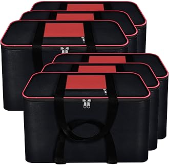 Nylon 6 Pack Big Underbed Storage Bag Moisture Proof Cloth Organizer with Zippered Closure and Handle (Red, Black, 54x46x28cm), Rectangular