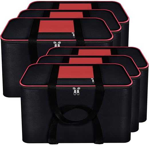 Storite Nylon 6 Pack Big Underbed Storage Bag Moisture Proof Cloth Organizer with Zippered Closure and Handle (Red, Black, 54x46x28cm), Rectangular