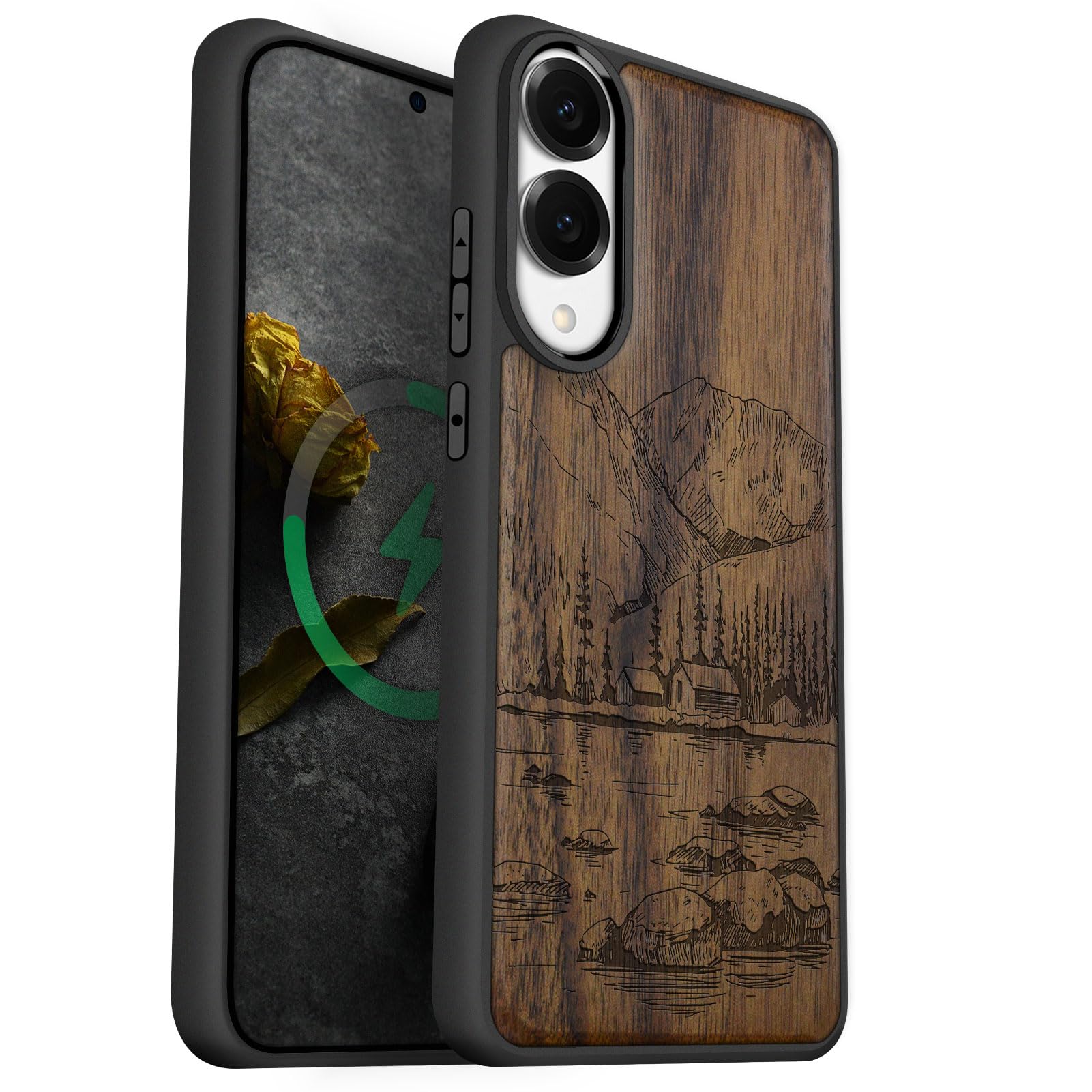 Carveit Magnetic Wooden Case for Samsung Galaxy S25 Edge Case 2025, TPU Shockproof Cover & Wood Artisan Engraved, Compatible with MagSafe Wireless