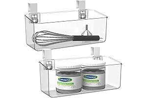 2 Pack Clear Over Cabinet Door Organizer with Removable Hooks for Bathroom and Kitchen