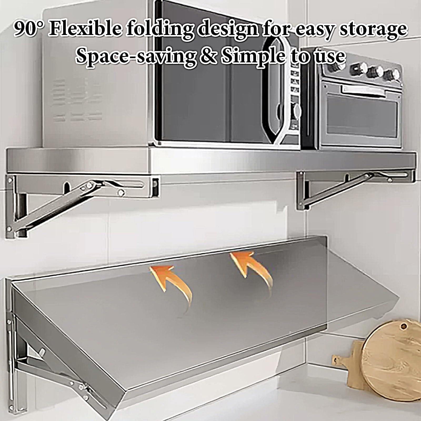 Mesa Plegable Pared con 2 Soportes Escritorio Plegable Pared Acero Inoxidable 304 (Espesor de 0,5mm) Capacidad de Carga de 40kg Mesa Abatible para Cocina Balcón Baño(60x40cm/23.6x15.7in)